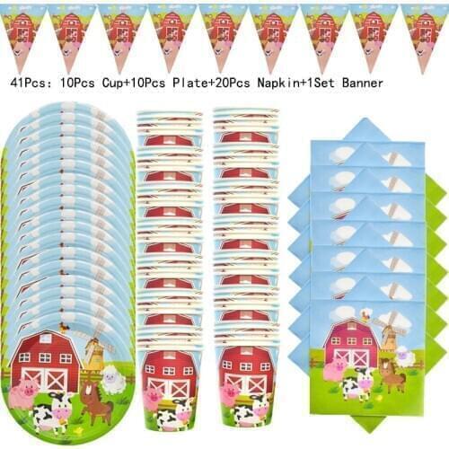 Farm Animals Theme Birthday Party Decoration Kids Paper Napkins Plates Cups Disposable Party Tableware Decorative Plates Set