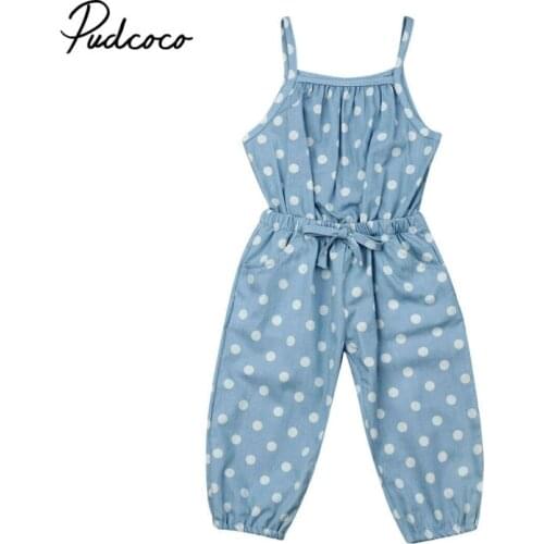 Pudcoco Fashion Toddler Baby Girls Denim Rompers Dot Sunsuit Summer Cotton Off Shoulder Clothes Kids Out Sunsuit Outfits 1-5T