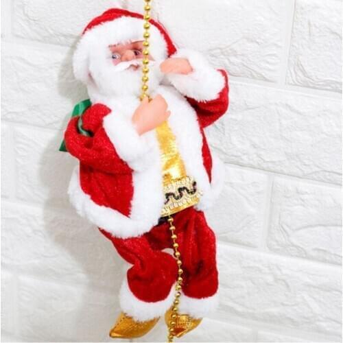 Electric Santa Claus Ornament Creative Plush Santa Doll Climbing the Ladder Santa Claus Climbing Bead Doll Kids Christmas Gift