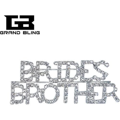 Crystal Wedding Theme Jewelry Gift "BRIDES BROTHER" Word Brooch Pin for Brides Relative