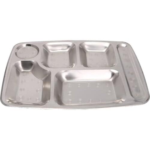 Stainless Steel Divided Dinner Tray Lunch Container Food Plate 6 Grids