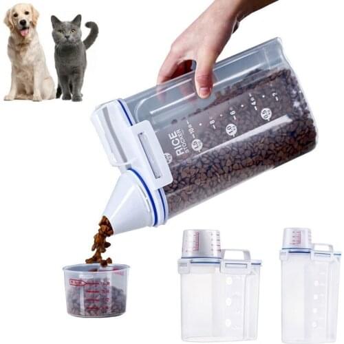 2L/3L Dog Food Barrel Box Pet Feeder Bucket Portable Cat Food Storage Tank Moisture Proof Sealed Storage Boxes Pet Measuring Cup