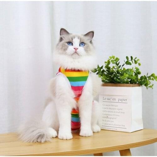 Cat Surgery Recovery Suit Printed Sleeveless Pet Tops Shirt Back Hook & Loop Closure Breathable Costume For Dog