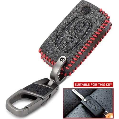 Leather Remote Car Key Case Key cover for Peugeot 208 207 3008 308 508 408 2008 407 307 206 2 Button Citroen Sega C5