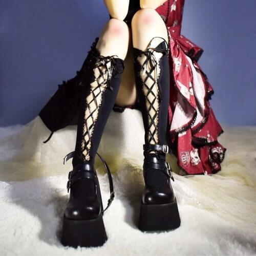 Harajuku Cool Hard Girl Velvet Lace-up Over knee Socks Cosplay Gothic Sexy Hollow out Punk Knee-High Stockings Lolita Socks