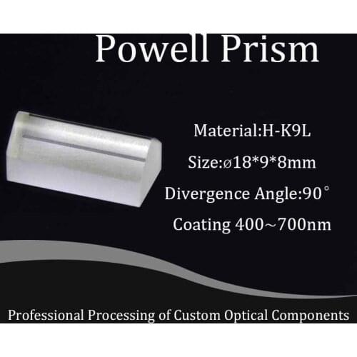 18*9*8mm Square Powell Prism Incident Light Spot 5mm Divergence Angle 90 Degree Coating 400~700nm Optical Glass Material H-K9L