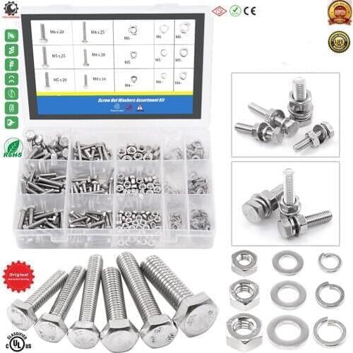 Flat Hex Stainless Steel Screws Bolts Nuts Lock and Flat Gasket Washers Assortment Kit,Fasteners Bolts