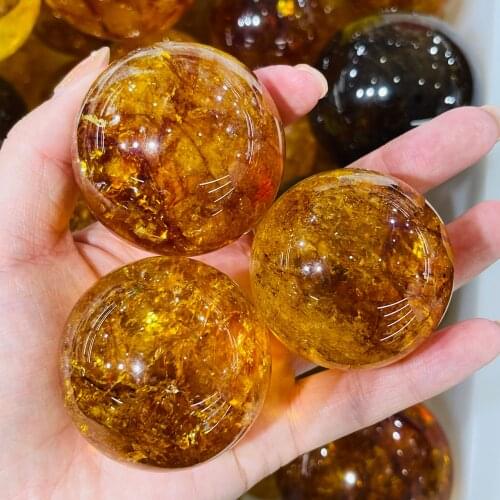Natural Golden Popcorn Quartz Crystals Sphere Healing Home Decoration