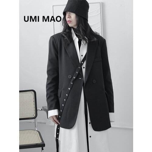 UMI MAO Yoji Yamamoto Dark Black Blazers Female Niche Designer Retro Suit Asymmetrical Top Deconstruction Trend Jacket Femme Y2k