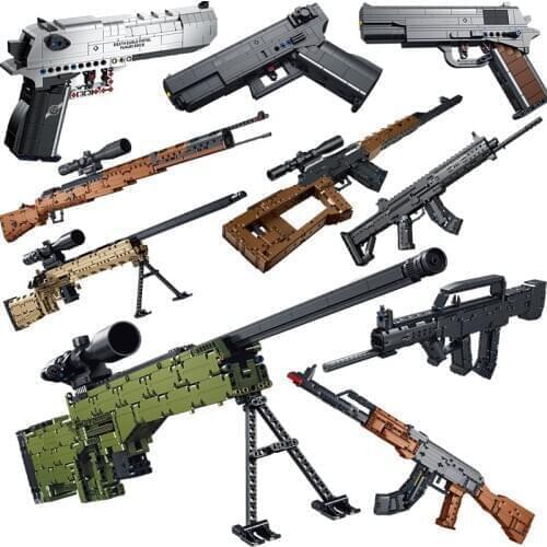 MEOA Toy Gun Series AWM Sniper Rifle Desert Eagle Pistol Automatic AKM Assault Rifle With Bullets Building Blocks Toys For Boys
