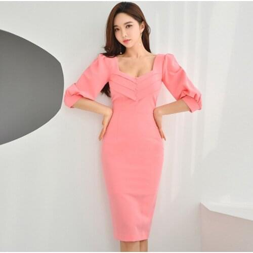 Summer Dresss Pink White Lanter Sleeve Bodycon Bandage Womens Dress Elegant Vintage Sexy Party Evening Midi Wrap Korean Clothes