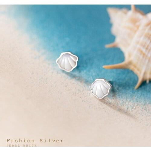Authentic Real 100% 925 Sterling Silver Jewelry Shell conch cowry Shape Piercing Stud Earrings Cute