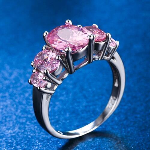 Silver Plated Ring for Women Wedding Party In Jewelrys Hot 5 Pink Crystal Stone Colorful Ring
