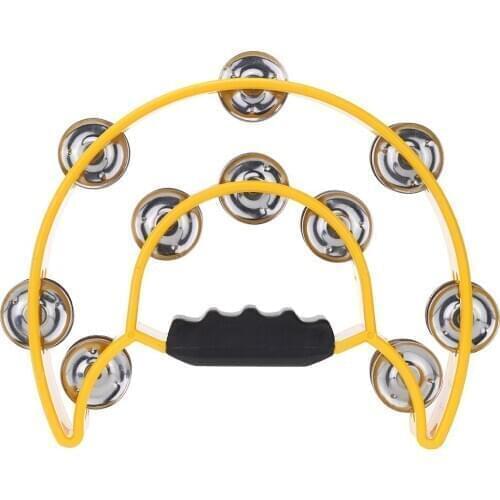Handheld Tambourine Handbell Timbrel Percussion Musical Toy Half Moon Double Rows 10 Sets Metal Jingles for Party Kids Games