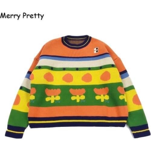 XUANHAO Womens Floral Embroidery Knitted Sweaters 2019 Winter Warm Long Sleeve O-Neck Jacquard Knit Pullovers