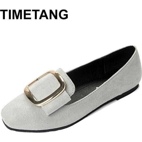 TIMETANG New Casual Womens Flat Shoes Big Size Ladies Flats Square Toe Womens Shoes Summer Shoes Woman Spring Black flatsE880