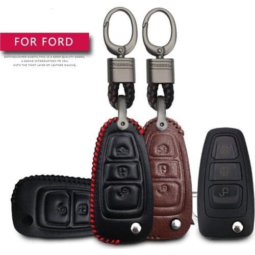 For Ford Mondeo MK4 MK3 4 Focus 3 MK2 Kuga 2017 Fiesta MK7 ST Ecosport Car Key Protection Shell Key Case Cover Leather Keyring