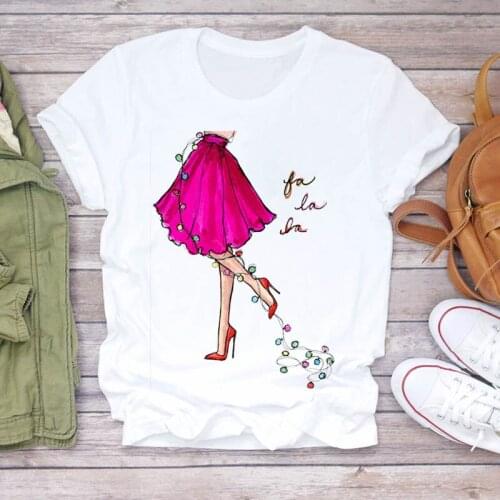Women Cartoon Ladies Girl 90s Winter Merry Christmas Print Lady T-shirts Top T Shirt Ladies Womens Graphic Female Tee T-Shirt