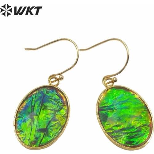 WT-E629 Wholesale fashion rainbow artificial opal earrings gold bezel women opal earrings for welding anniversary part earrings