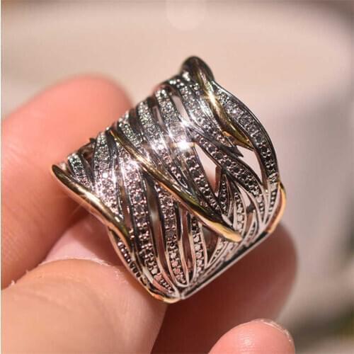 New fashion womens multi-layer ring two tone womens wedding engagement party ring size 6-10