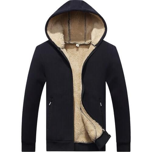 Winter Plus-size Mens Hooded Plus Velvet Thick Hoodie Baseball Uniform Fleece Jacket
