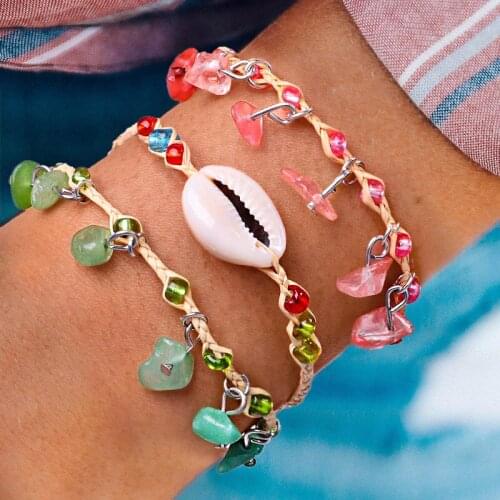 ZV Fashion Bohemian Style Handmade Multicolor Jewelry Gift Woven Bracelet Hand-woven Gravel Straw Woven Chain For women Jewelry