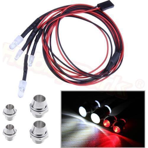 1 Set 2x5mm White & 2x3mm Red LED Light System 4P for RC 1/10 Drift Models Night headlamps headlights