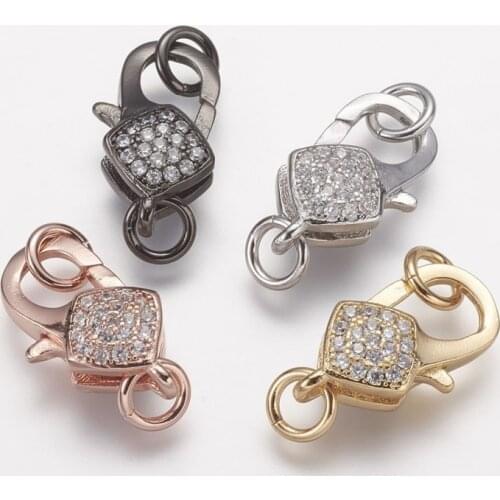 10 Sets 17x9.5x6.5mm Rhombus Mixed Color Brass Micro Pave Grade AAA Cubic Zirconia Lobster Claw Clasps & Jump Rings Hole: 3.5mm