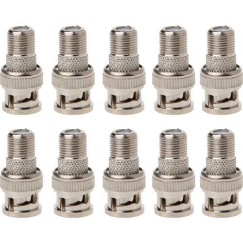 10Pcs/Set BNC Male Plug To F Female Jack Coax Connector Adapter For CCTV Camera