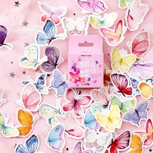 46pcs Butterfly Garden Stickers 40mm Mini Color Decorative Sticker Adhesive Seal Post Journal Diary Scrapbooks Kids Gift H6422