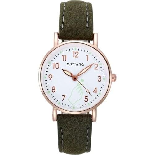5 Colors Cute Pattern Luminous Pointer Quartz Watch Women Leather Wristwatch Lady Bracelet Watches