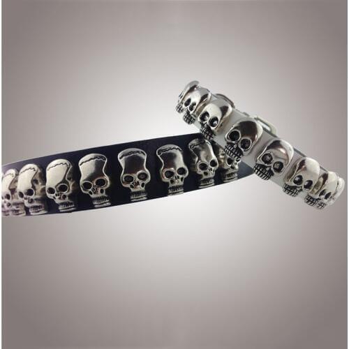 Silvel Skull Studded Accessories Adjustable Soft Genuine Leather Dog Collars For Small Medium Large Dogs collier chien cuir