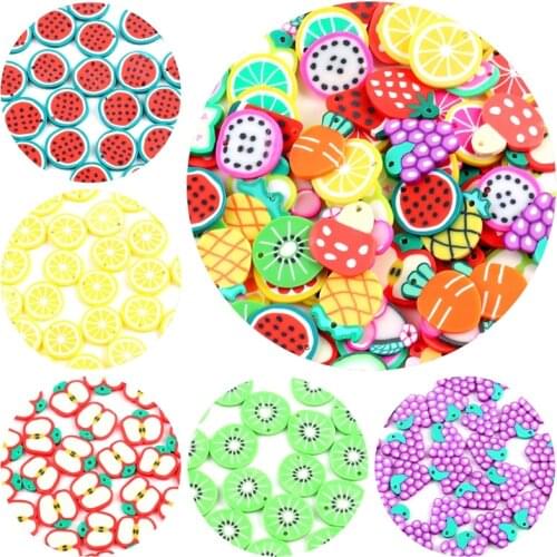 50Pcs/lot 20mm Fruit Beads Flakes Clay Beads Mixed Color Polymer Clay Spacer Beads For Jewelry Making DIY Accessories