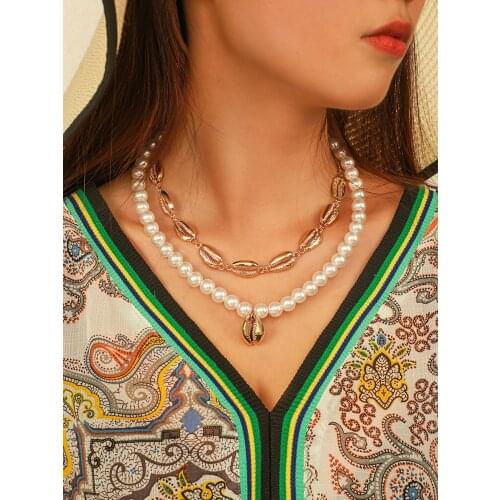 Bohemian Shell Necklace Pendant Fashion Alloy Shell Pearl Multilayer Necklace Necklace Summer Jewelry Bohemian