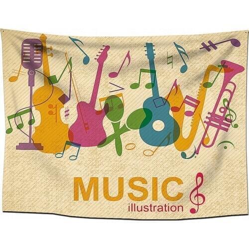 Large Musical Notes Hip Hop Rock Tapestry Wall Art Rock Reggae Flag Banners Hanging Paintings Wall Carpet Wallpaper Home Decor B