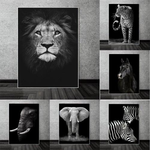Black and White Animals Canvas Painting On The Wall Elephant Elk Zebra Lion Posters and Prints Nordic Home Decor Art Picture