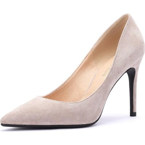 Office & Career women pumps Flock Slip On 9.5CM Thin High Heels Pointed Toe Shallow zapatos de mujer heels women size 35-42
