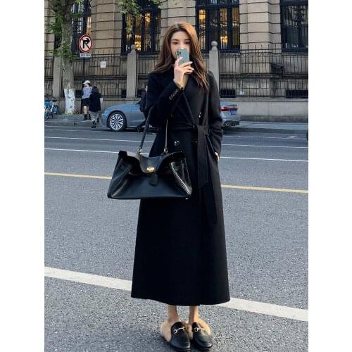 Double sided cashmere coat womens middle and long style new fashion in autumn and winter 2021 high-end temperament thin