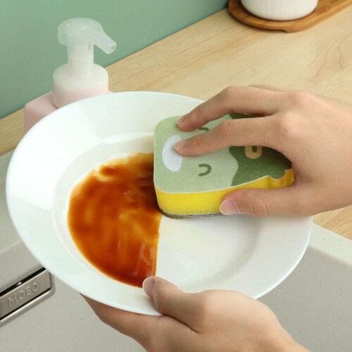 Double Sided Cleaning Cloth Cleaning Sponge Washing Pot Brush Household Kitchen Cleaning Tools Cartoon Hip Hop Sponge Wipe