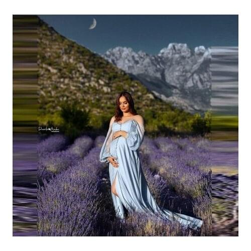 Elegant Chiffon Pregnancy Robes Long Sleeves Strapless With Bottons Floor Length Long Maternity Dressing Gowns