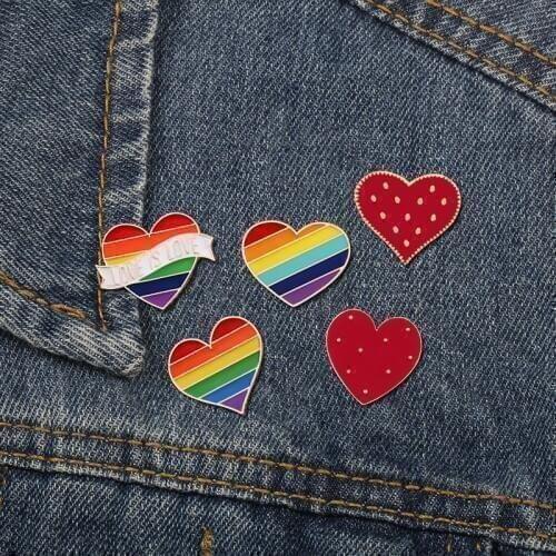 Rainbow Heart Red Love Heart Enamel Pins Love Is Love Lapel Badge Brooches Pins Collection Cartoon Brooches Women Men Jewelry