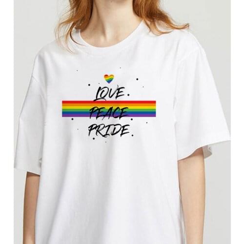 Graphic tees tops Rainbow love tshirts women funny t shirt white Tops casual short Camisetas Mujer_T-Shirt