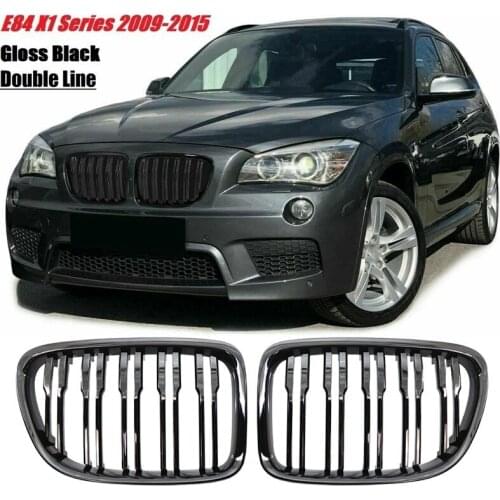 Gloss Black Front Hood Kidney Grille Sport Grill Replacement Dual Slat For-BMW E84 X1 4-Door 2009-2015