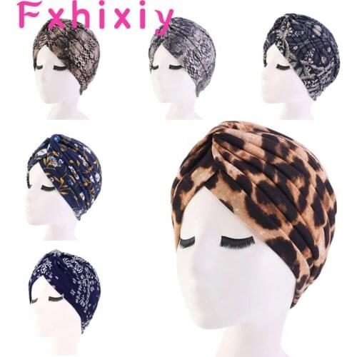 Hot Women Cotton Turban Hat Leopard Snakeskin Flower Print Beanie Headwrap Ethnic Colored Twist Knotted Hair Loss Sleeping Caps