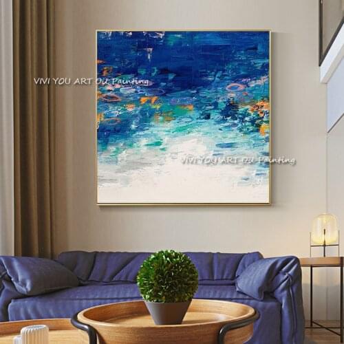 Ocean Waves Blue Ocean Canvas 100% Handmade Oil Painting Art Picture Water fish Style Abstract Oil Painting