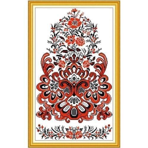 Joy Sunday Red Pattern Painting Counted Cross Stitch Kit 11CT 14CT Printed Canvas Handmade Stamped Embroidery DIY Needlework Set