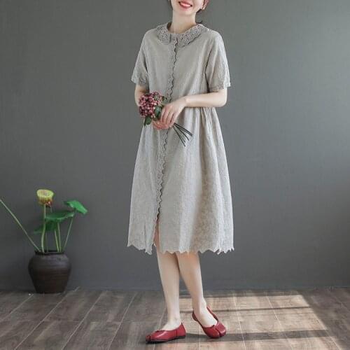 Forest placket lace full embroidery Single-breasted short sleeve dress mori girl
