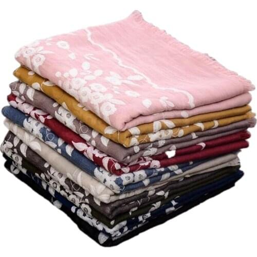 Hot sale ladies embroider flower scarf shawls muslim hijab islamic wraps fashion lightweight scarves headband wrap 180*90cm