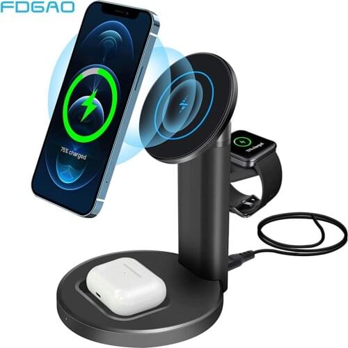 3 in 1 Magnetic Wireless Charger 15W Fast Charging Station Chargers for iPhone 12 Pro Max Mini AirPods Pro Apple Watch 6 SE 5 4