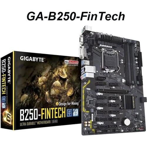 For GIGABYTE GA B250-FinTech Desktop GA-B250-FinTech 12PCI-E DDR4 BTC PRO Motherboard B250M B250 Socket LGA 1151 Mainboard NEW